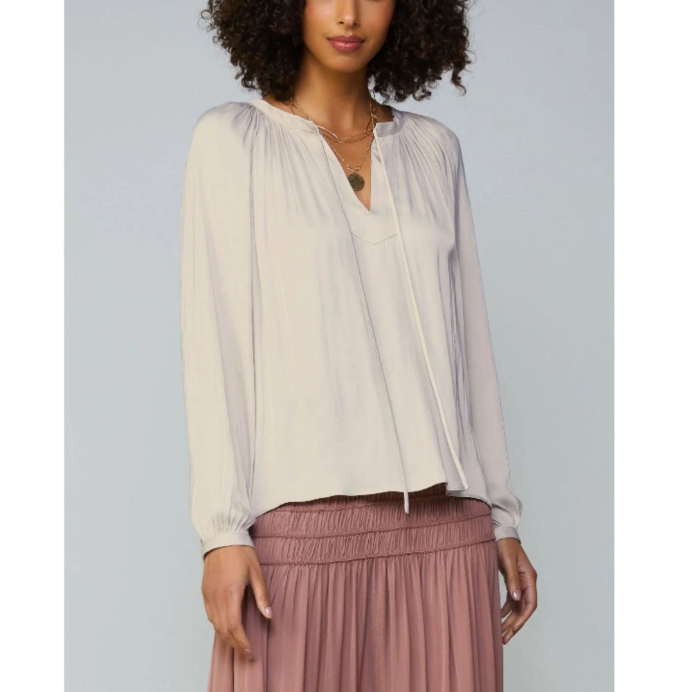 Current Air Blouse Women Large Beige Long Sleeve Pleated Peasant Top